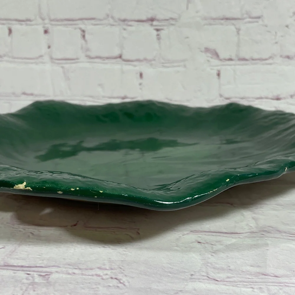 Vintage Italian Green Leaf-Shaped Ceramic Serving Platter